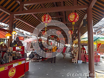 The local Chinese culture and traditions market at The shrine of the city-god. Editorial Stock Photo